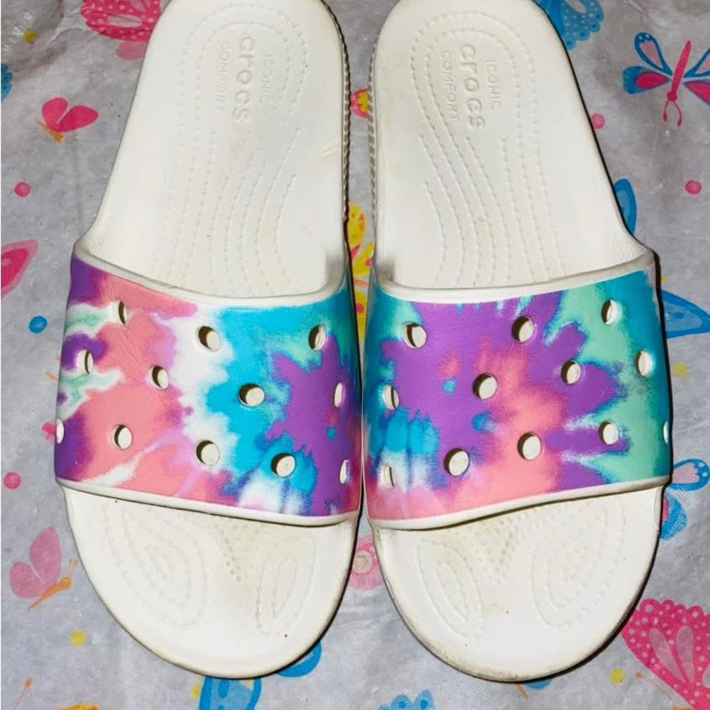 Women’s CROCS Pastel Tie-Dye Slides Size 8